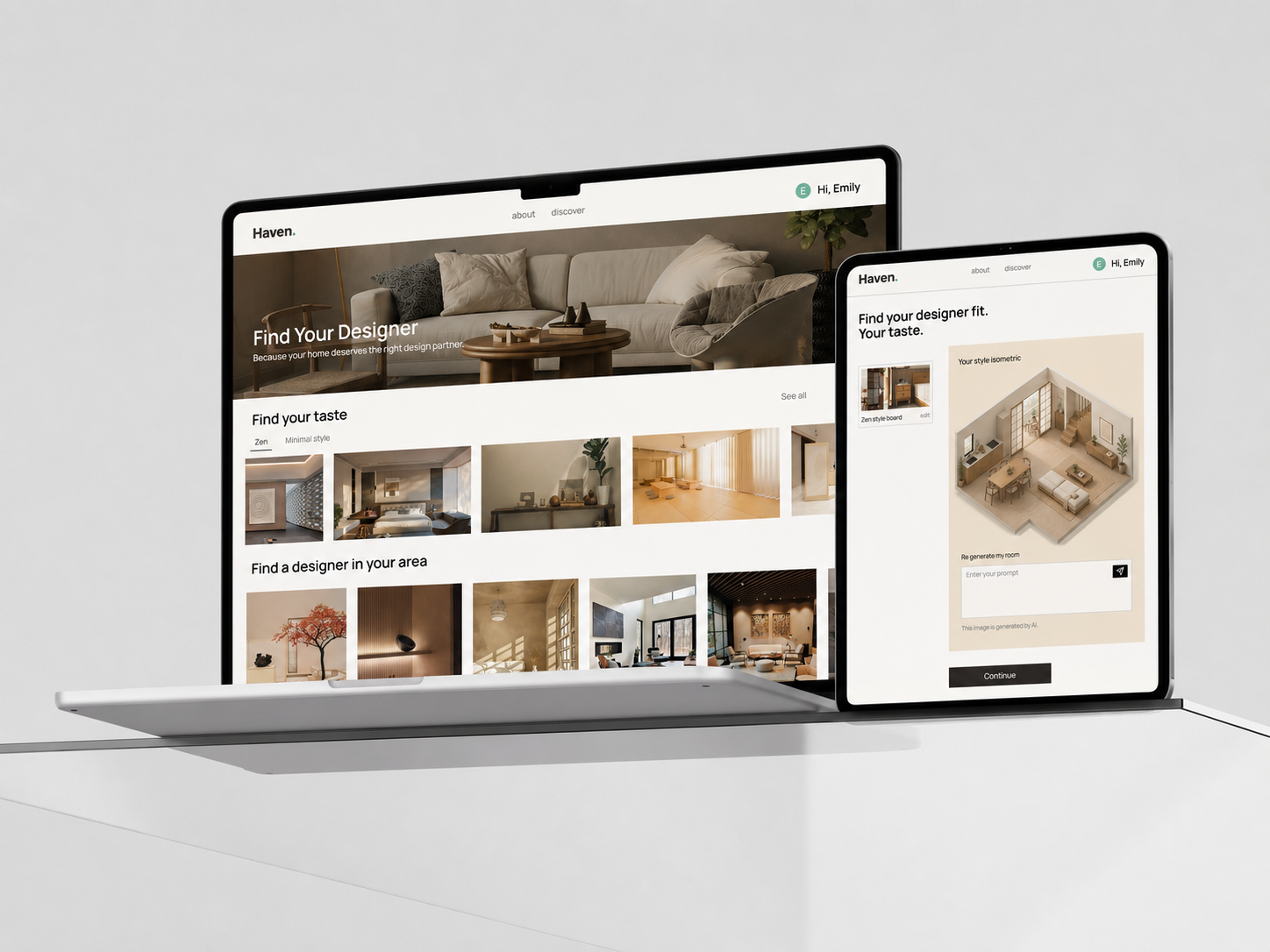 Haven desktop and tablet designer matching mockups